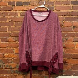 Maurices Maroon Lace Up Detail Sweatshirt Pullover Size‎ 4X